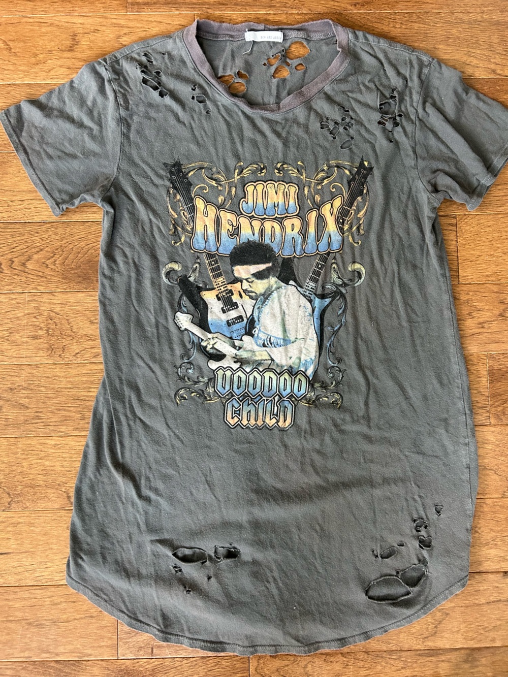 Gray Graphic Rock Band T-Shirt with Guitar Design Jimi Hendrix
